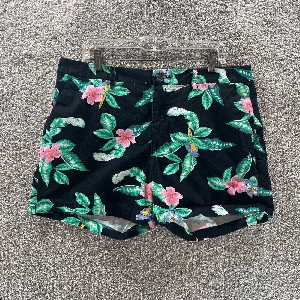 Old Navy Shorts Womens 14 Black Floral Everyday‎ Short Cotton Casual Plus Preppy